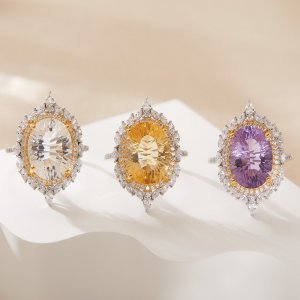 S925 Sterling Silver 18K Gold Plated Natural Gemstone Large Carat Ring
